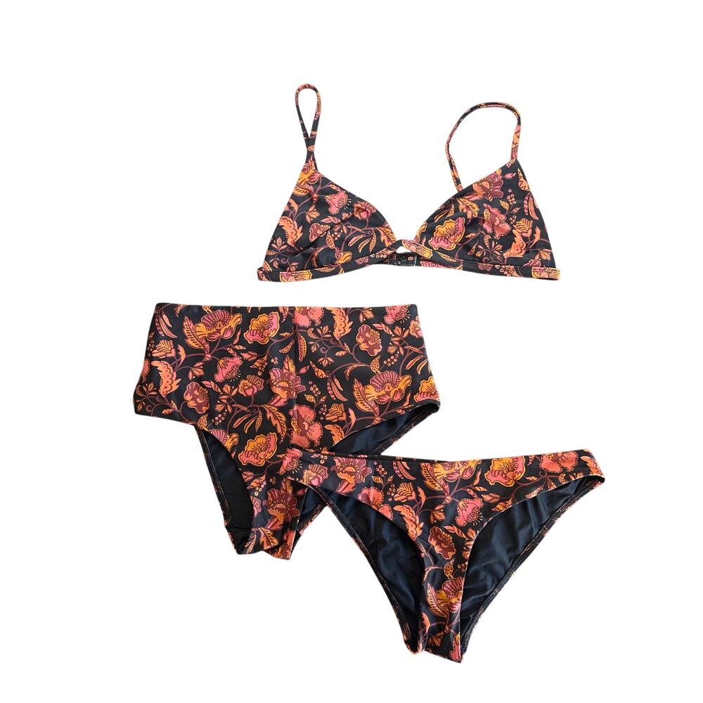 Matteau Ginger Hibiscus 3-piece Bikini Swimsuit Set Size 8/ 10 Floral